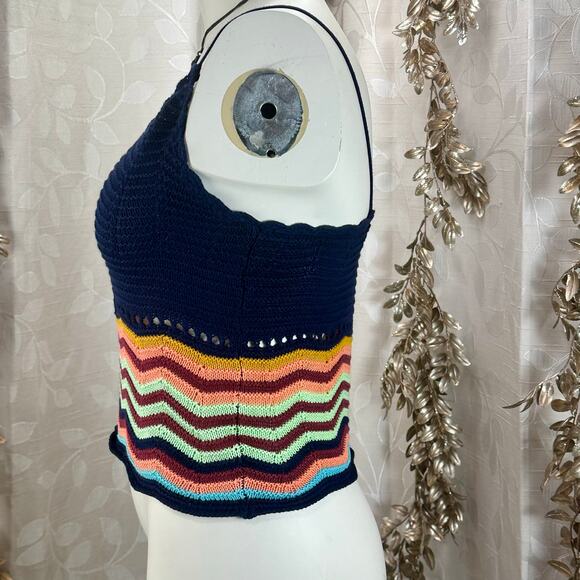 Mossimo Chevron Crochet Knit Tank Top Small Navy Multicolor‎ Boho Festival - Picture 7 of 12